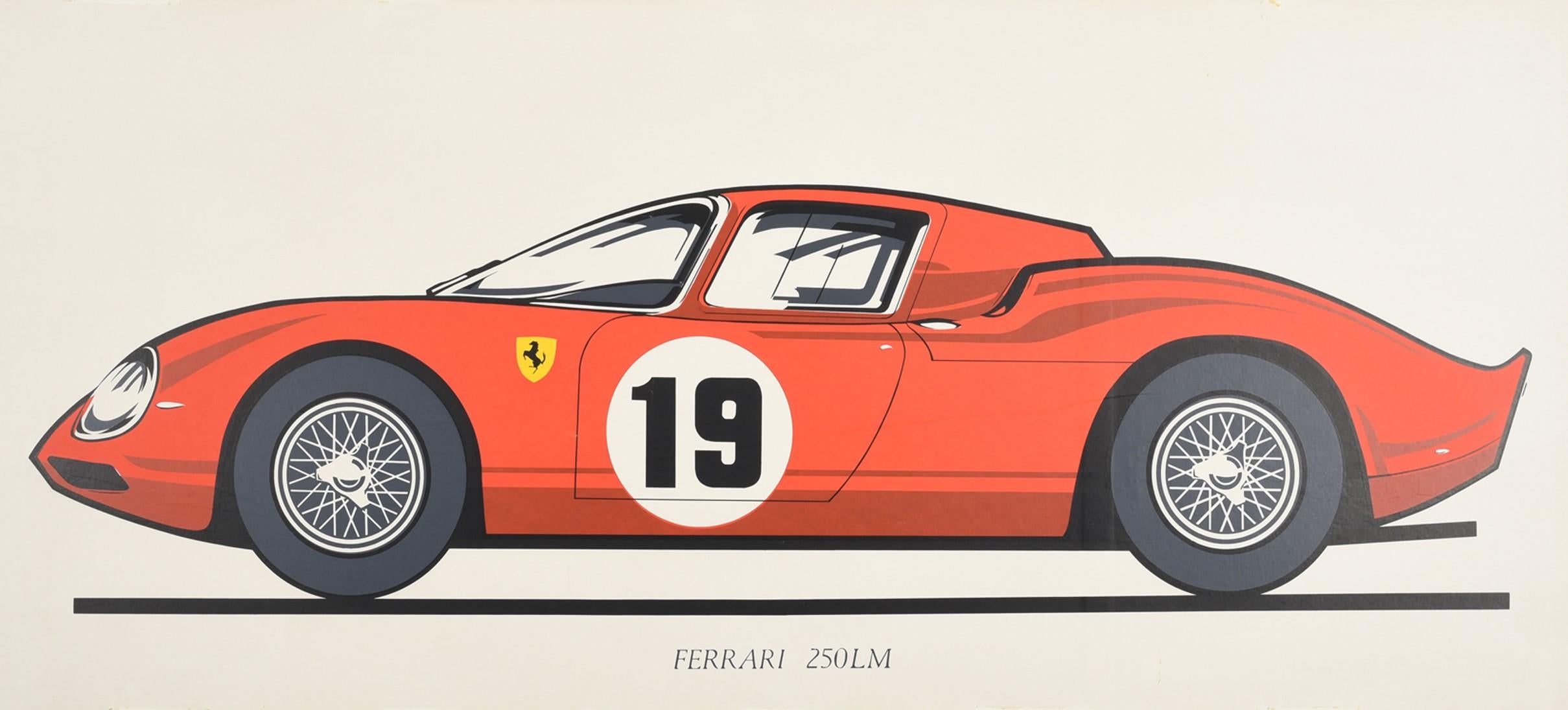 Original Vintage Poster Ferrari 250LM Le Mans Sports Car Motor Racing Art Design In Good Condition In London, GB