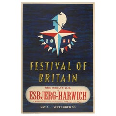 Original Retro Poster Festival Of Britain DFDS Summer Travel Midcentury Design