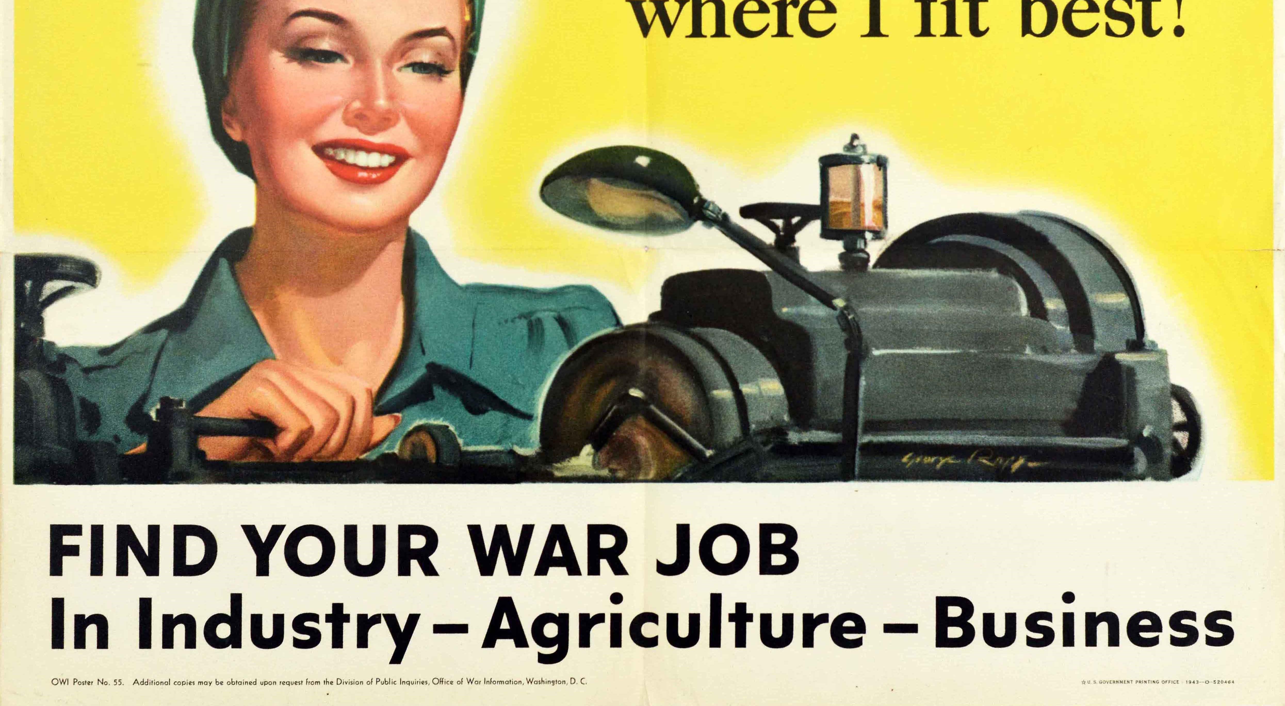 Affiche vintage d'origine Trouver votre emploi de guerre Industry Agriculture Front de la Seconde Guerre mondiale Bon état - En vente à London, GB