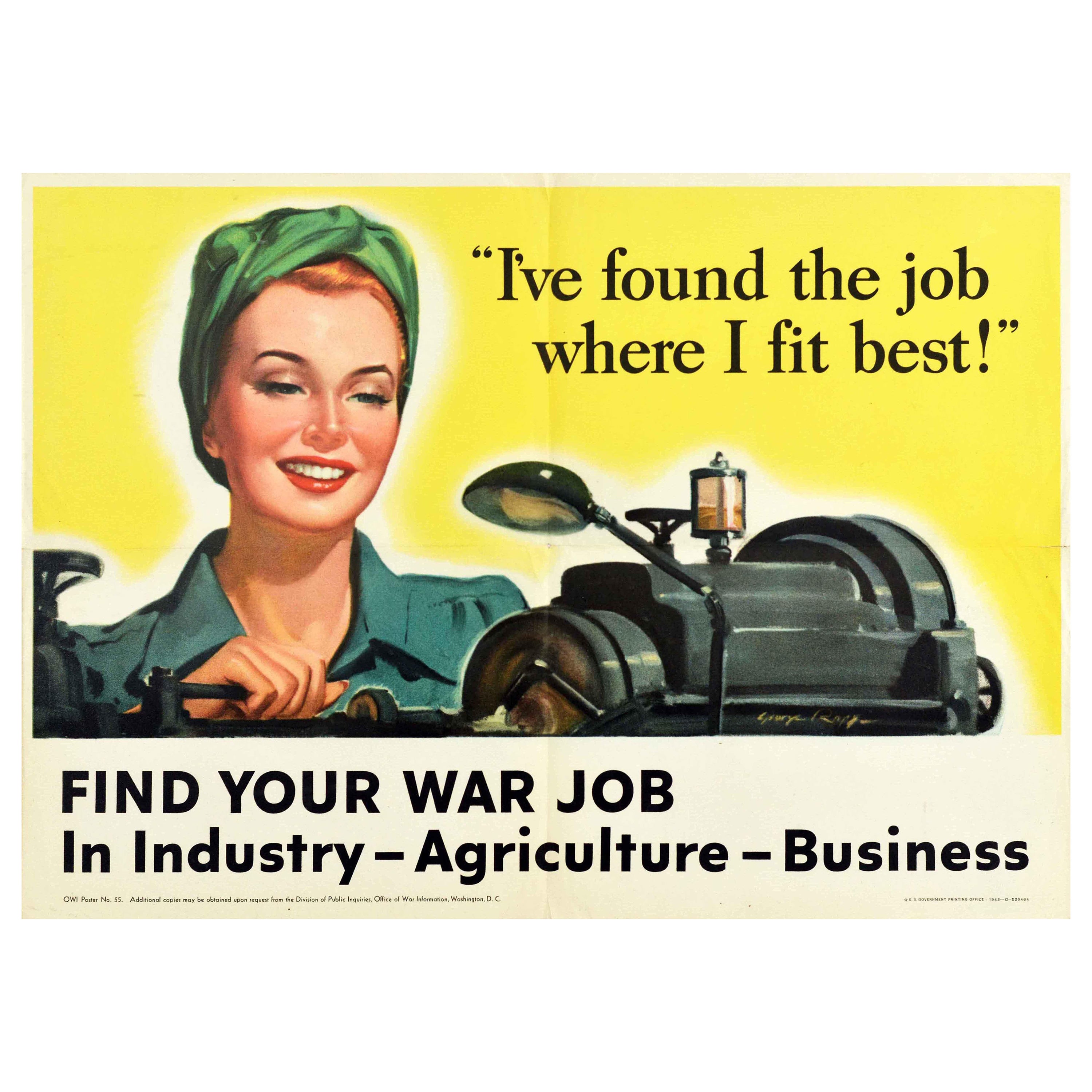 Original-Vintage-Poster, „ Find Your War Job“, Industrie, Landwirtschaft, WWII, Heimatfront