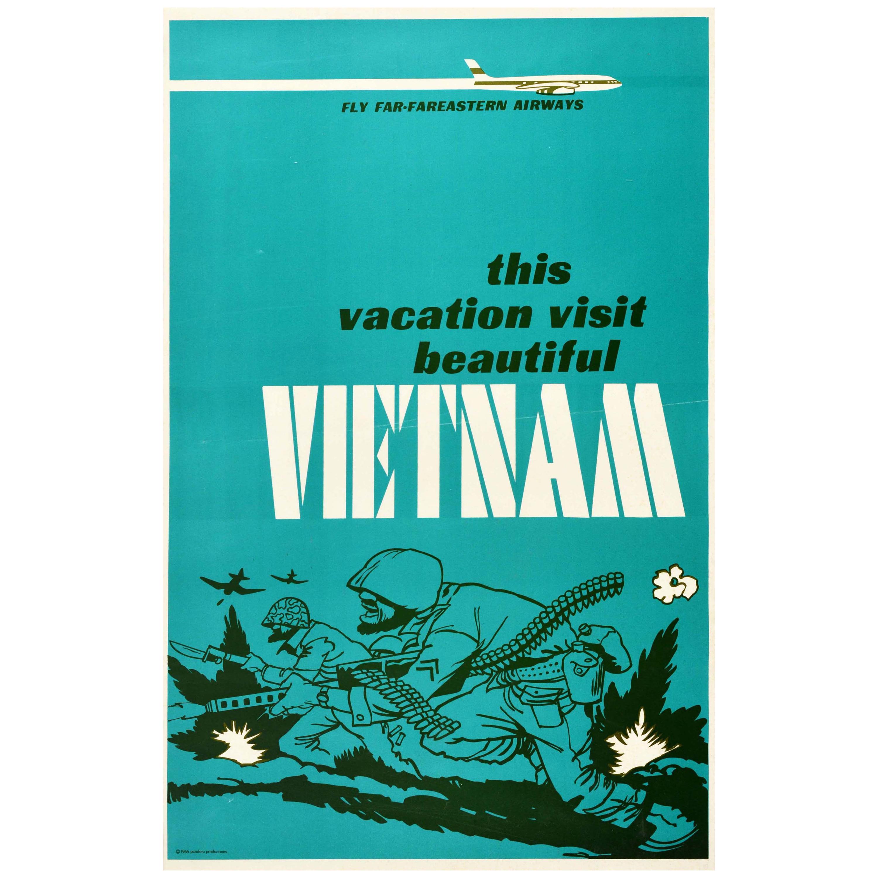Original Vintage Poster Fly Far-FarEastern Airways Vietnam Anti War US Soldiers