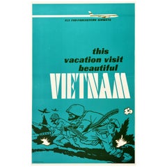 Affiche rétro originale, Fly Far-FarEastern Airways, Vietnam, Pacifisme, Soldats américains