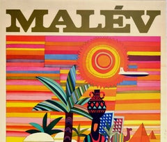 Original Vintage Poster Fly Malev Hungarian Airlines To Middle East Via Budapest
