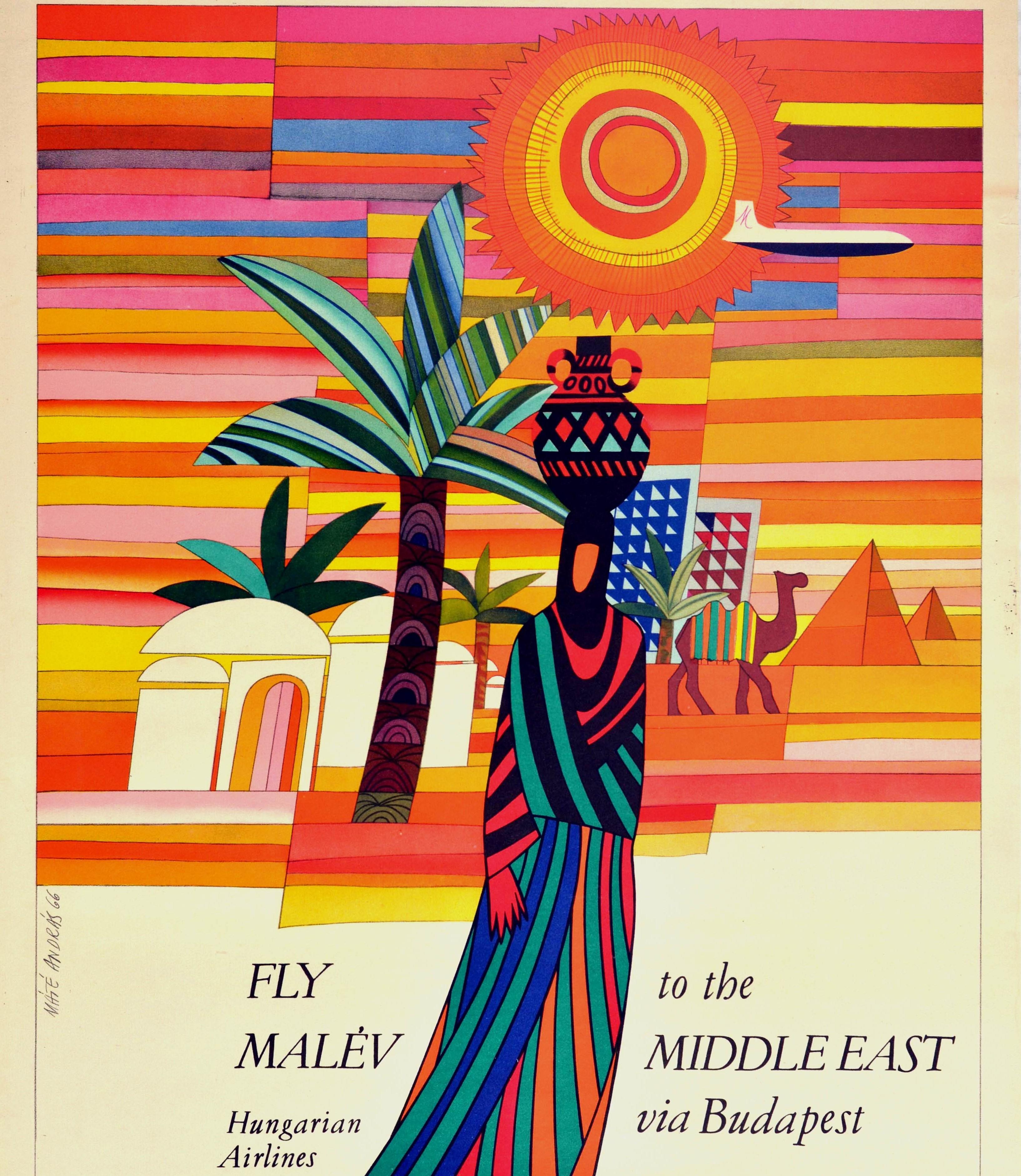 Original Vintage Poster Fly Malev Hungarian Airlines To Middle East Via Budapest In Good Condition In London, GB