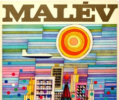 Original Vintage Poster Fly Malev To USSR Budapest Moscow St Basil's Cathedral