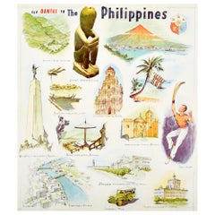 Original Vintage Poster Fly Qantas To The Philippines Travel Art Illustrations