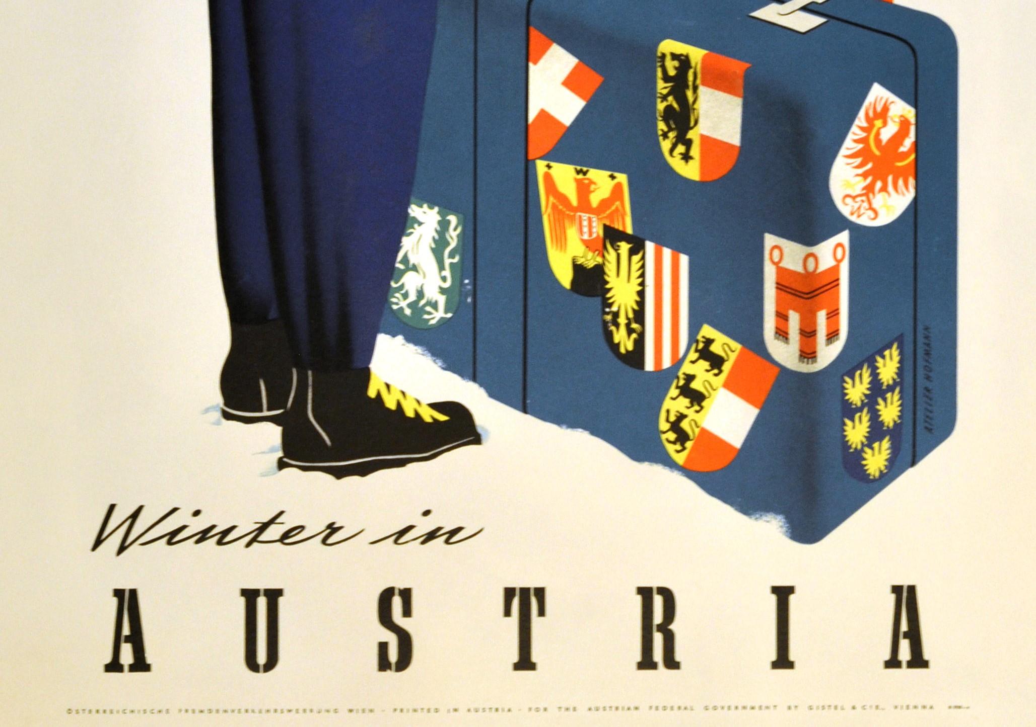 Austrian Original Vintage Poster Fly Swissair Winter In Austria Osterreich Skiing Sport