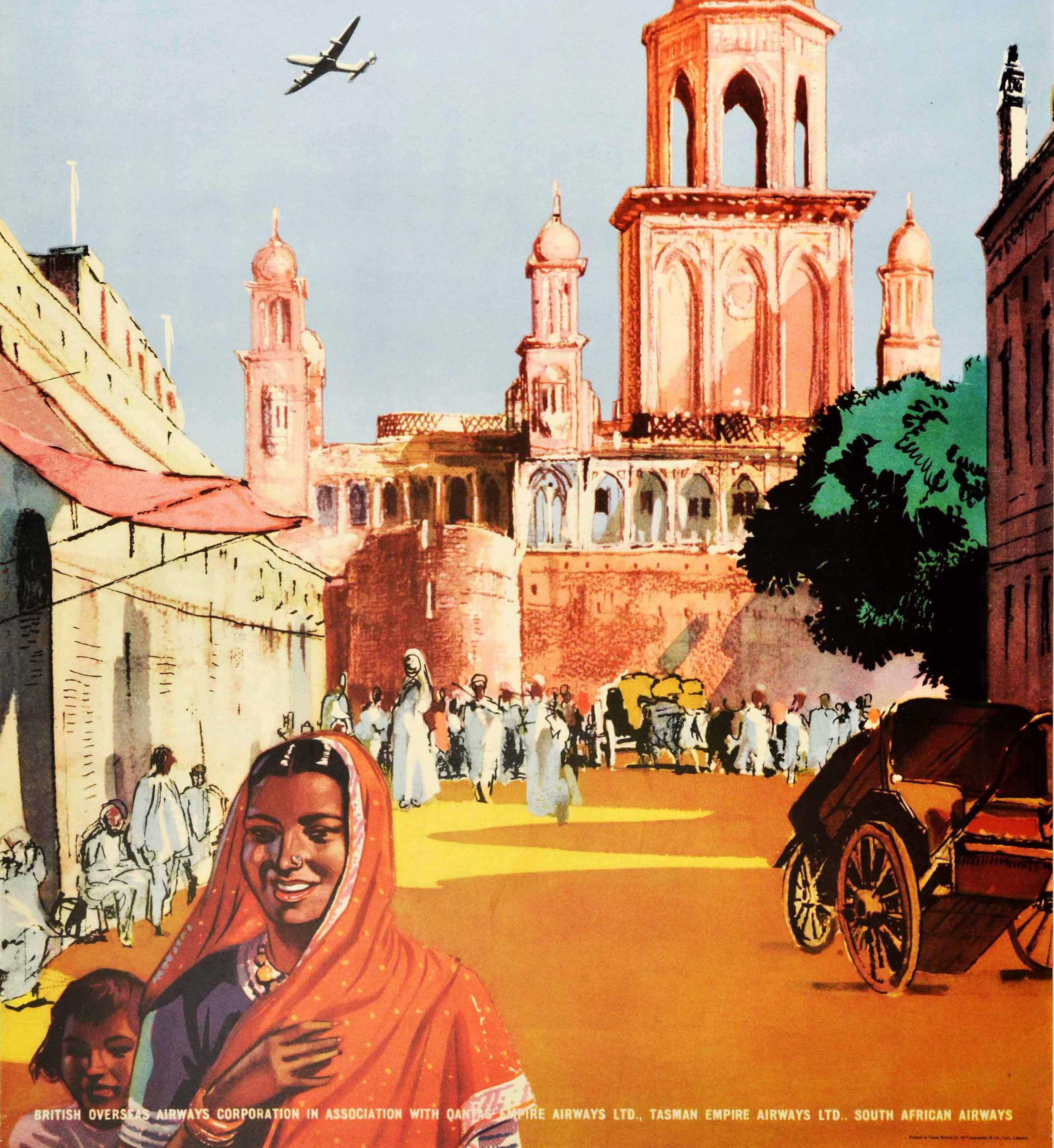 Original Vintage Poster Fly To India By BOAC British Overseas Airways Travel Art In Good Condition In London, GB