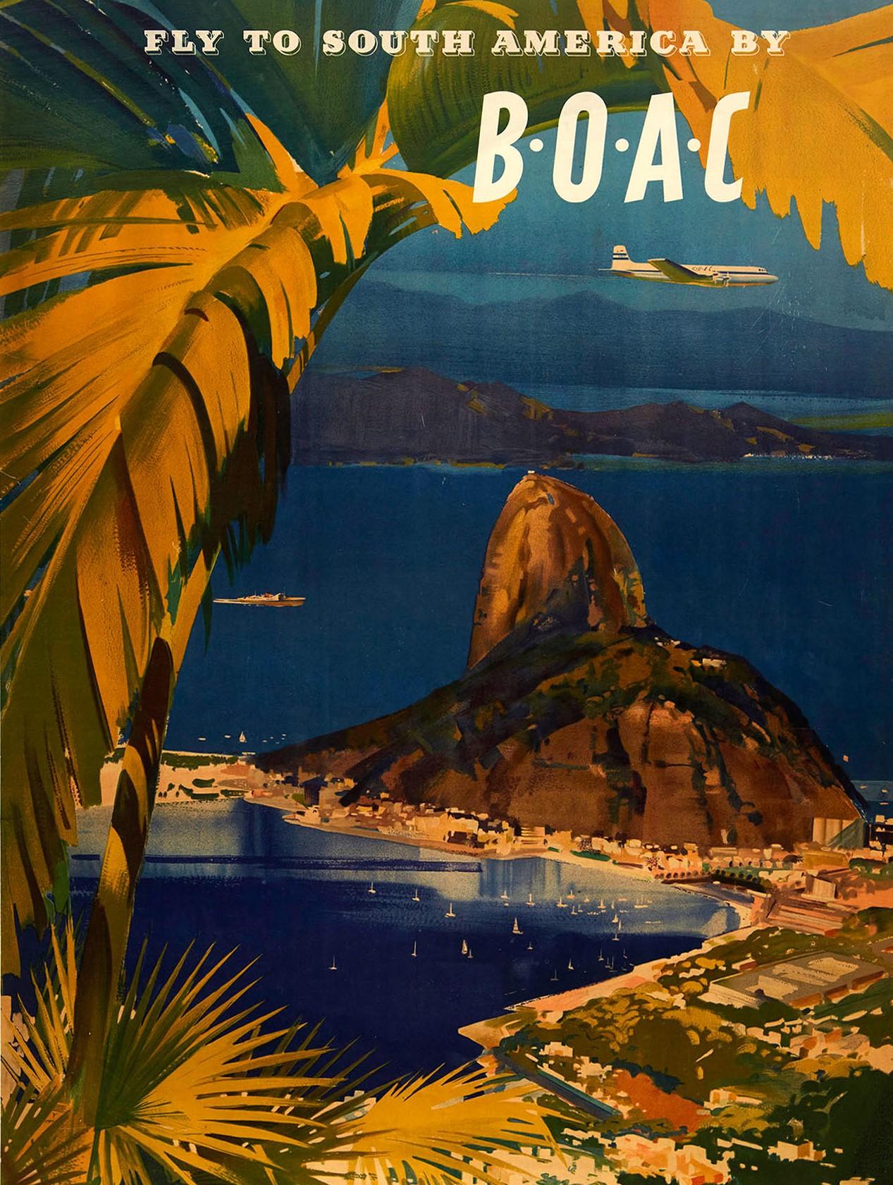 Original Vintage Poster Fly To South America By BOAC Airline Travel Rio Brazil In Good Condition In London, GB
