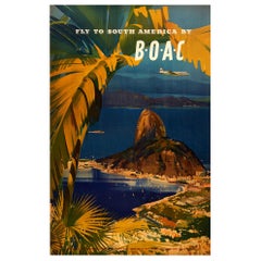 Original Vintage Poster Fly To South America By BOAC Airline Travel Rio Brazil