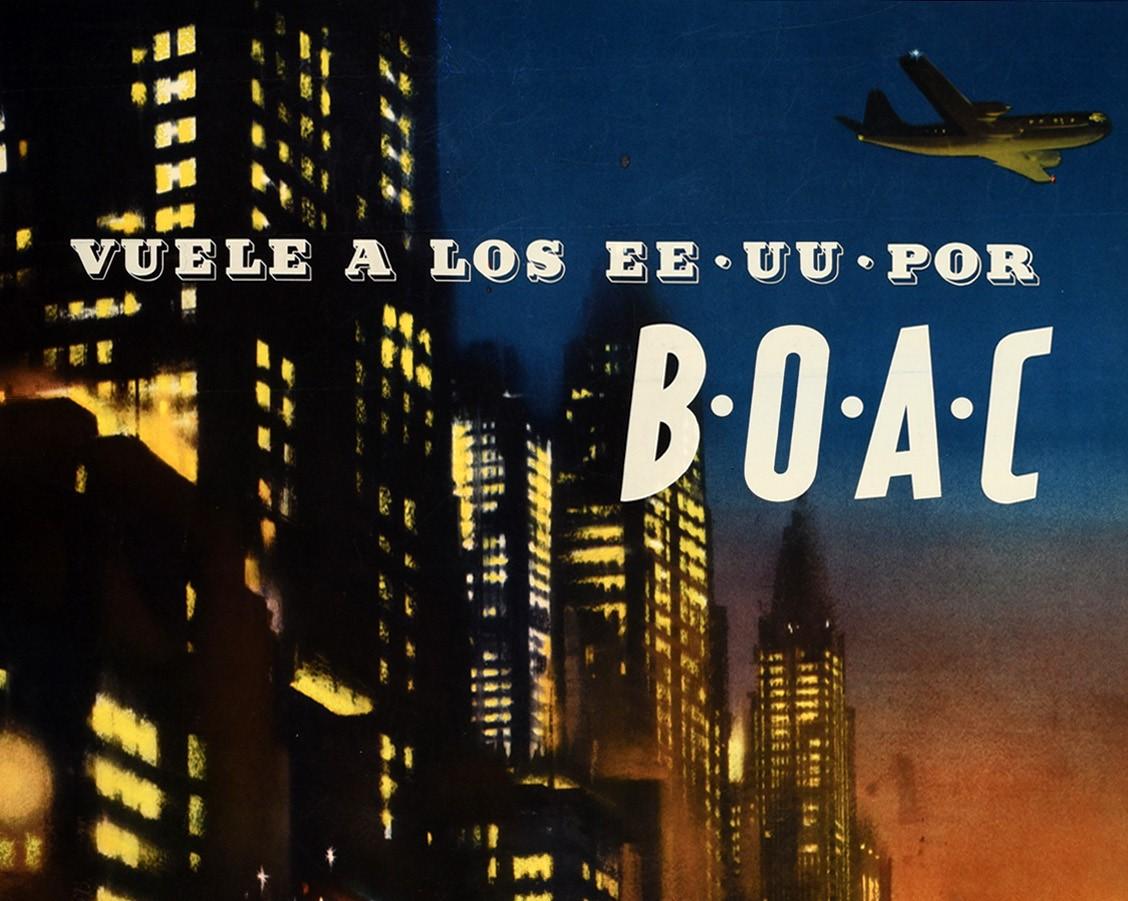 British Original Vintage Poster Fly To The US New York Travel Vuele A Los Ee Uu Por BOAC