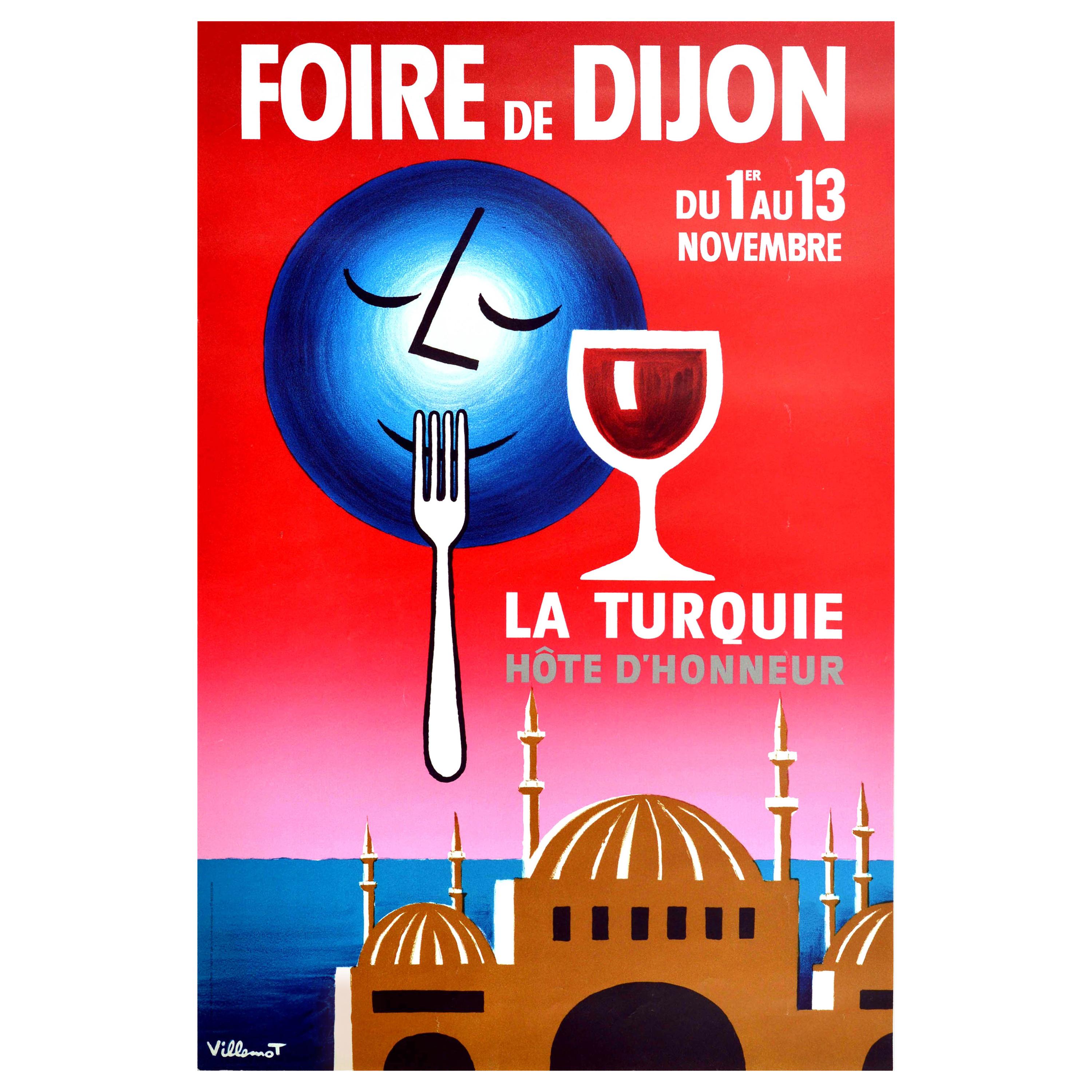 Original Vintage Poster Foire De Dijon Food Fair La Turquie Hote dHonneur Turkey