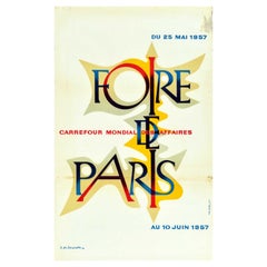 Affiche vintage d'origine Foire de Paris Carrefour Mondial des Affaires Cassandre