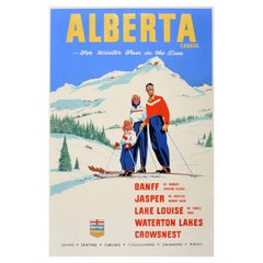 Original Vintage Poster For Alberta Canada Ski Resorts Banff Jasper Lake Louise