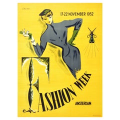 Original Vintage Poster For Amsterdam Fashion Week 1952 Vogue Midcentury Design