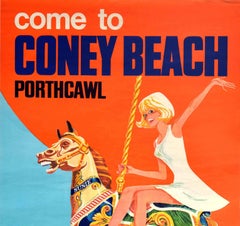Original Vintage Poster For Coney Beach Porthcawl Wales Fairground Pleasure Park