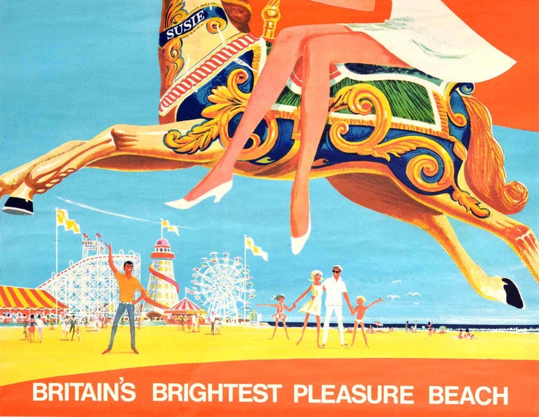 British Original Vintage Poster For Coney Beach Porthcawl Wales Fairground Pleasure Park For Sale