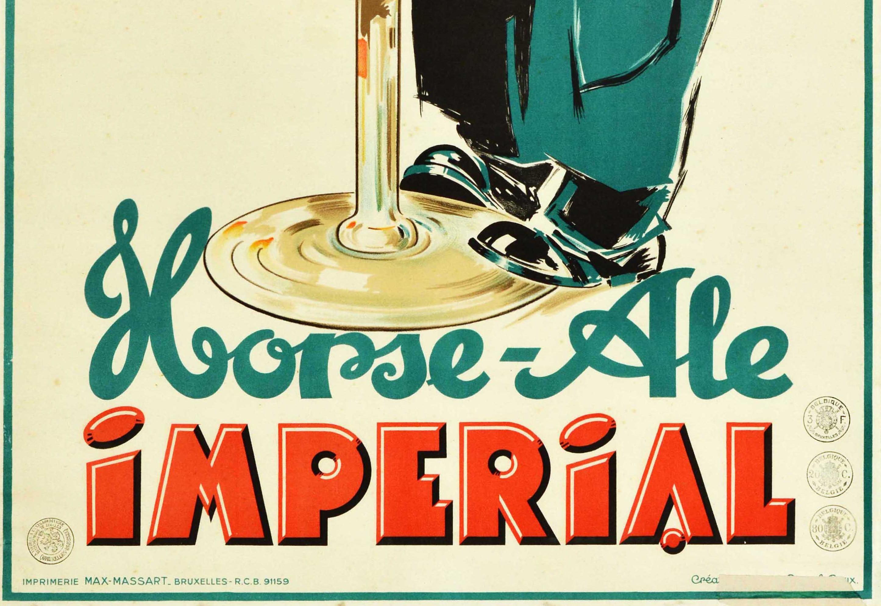 Belge Affiche vintage d'origine pour le horse Ale Imperial Beer Drink Glass Coachman Design en vente