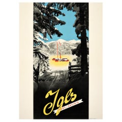 Affiche vintage originale pour les sports d'hiver d'Igls Tyrol (Autriche) - Ski - Montagnes - Alpes