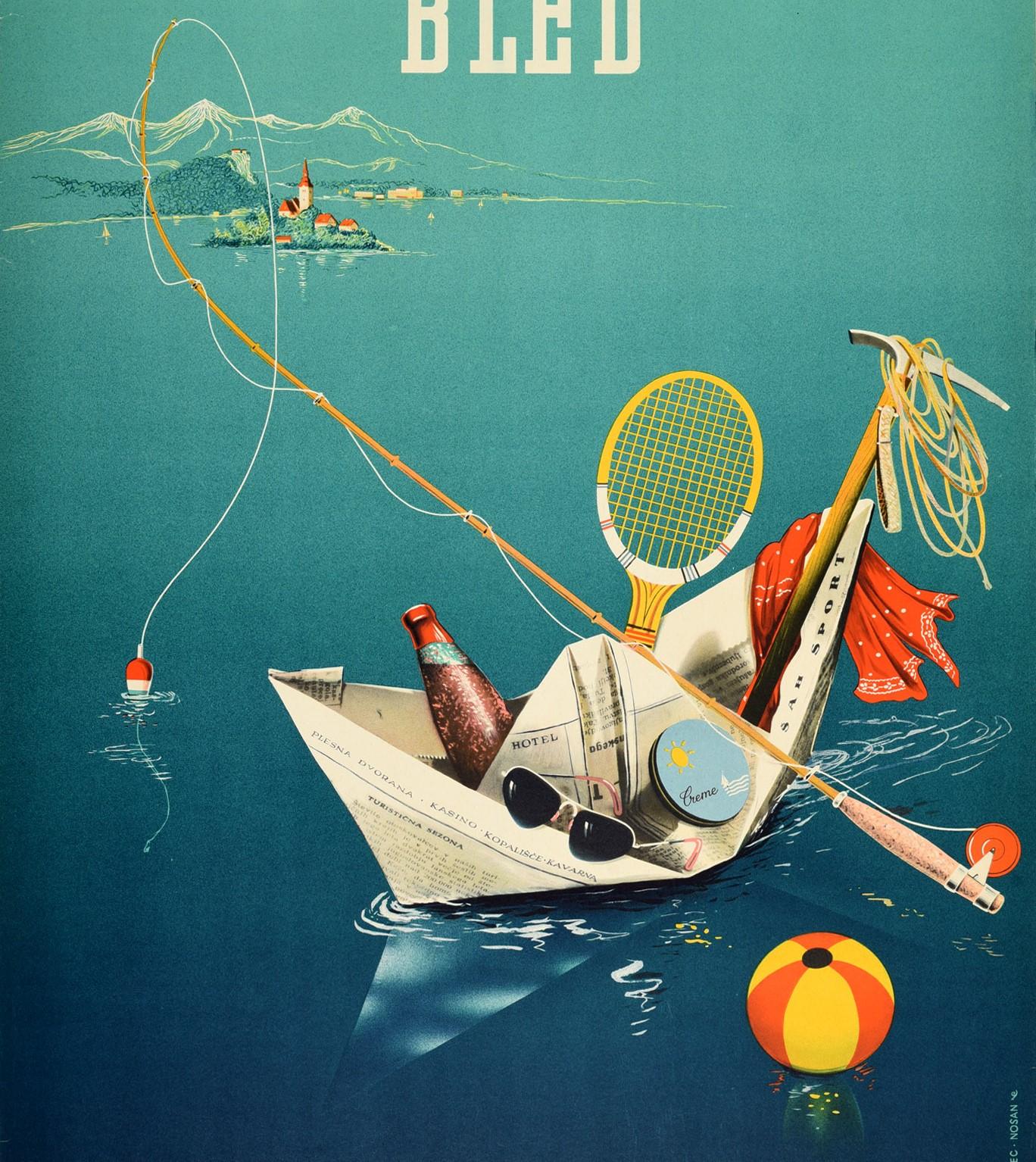 Original Original-Vintage-Poster für Lake Bled Slovenija Jugoslawien, Jugoslawien (Slowenisch) im Angebot