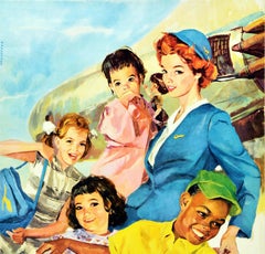 Original Vintage-Poster für Lufthansa Airline Stewardess Kinder-Reiseservice, Original