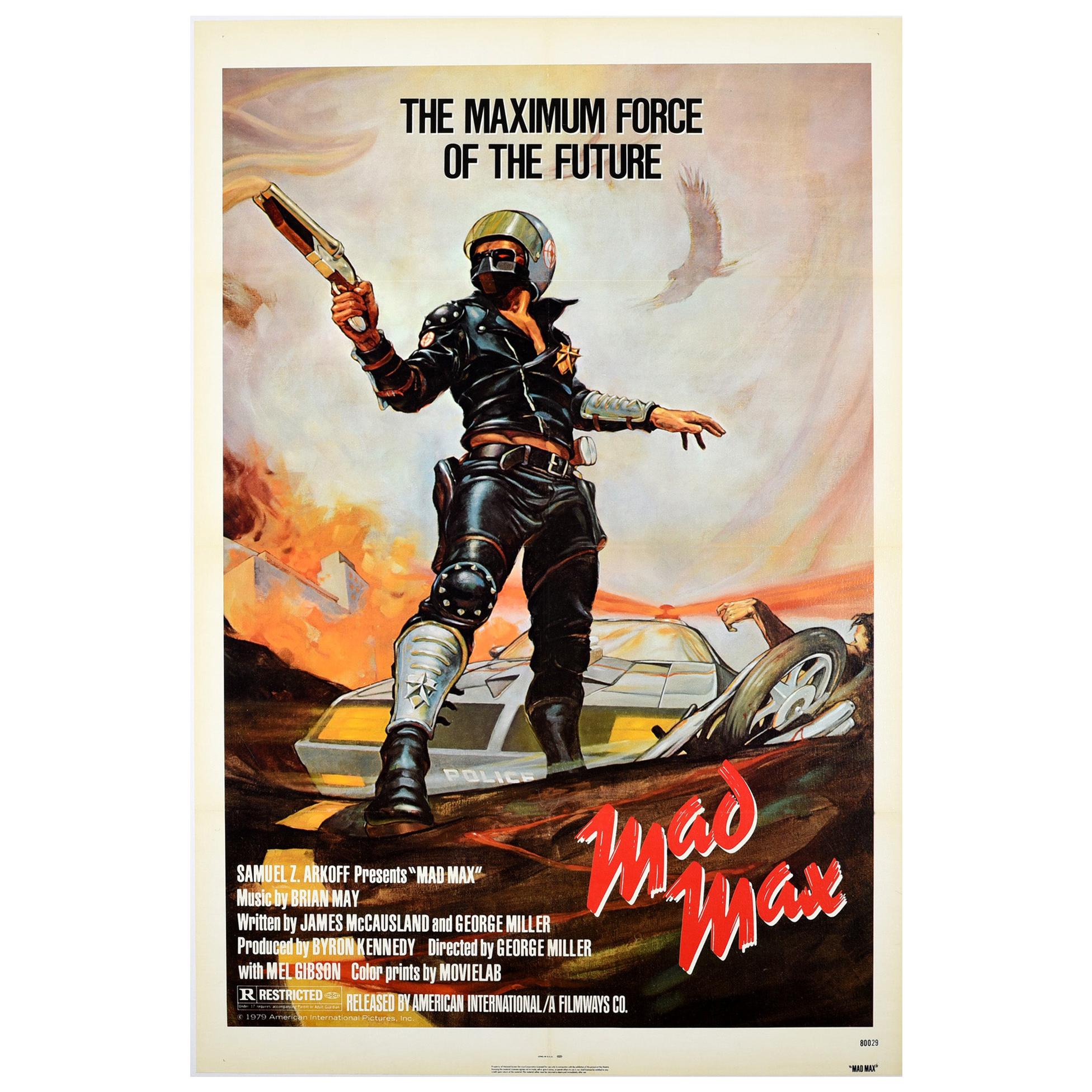 Original Vintage Poster For Mad Max Cult Movie Futuristic Sci-Fi Film Mel Gibson For Sale