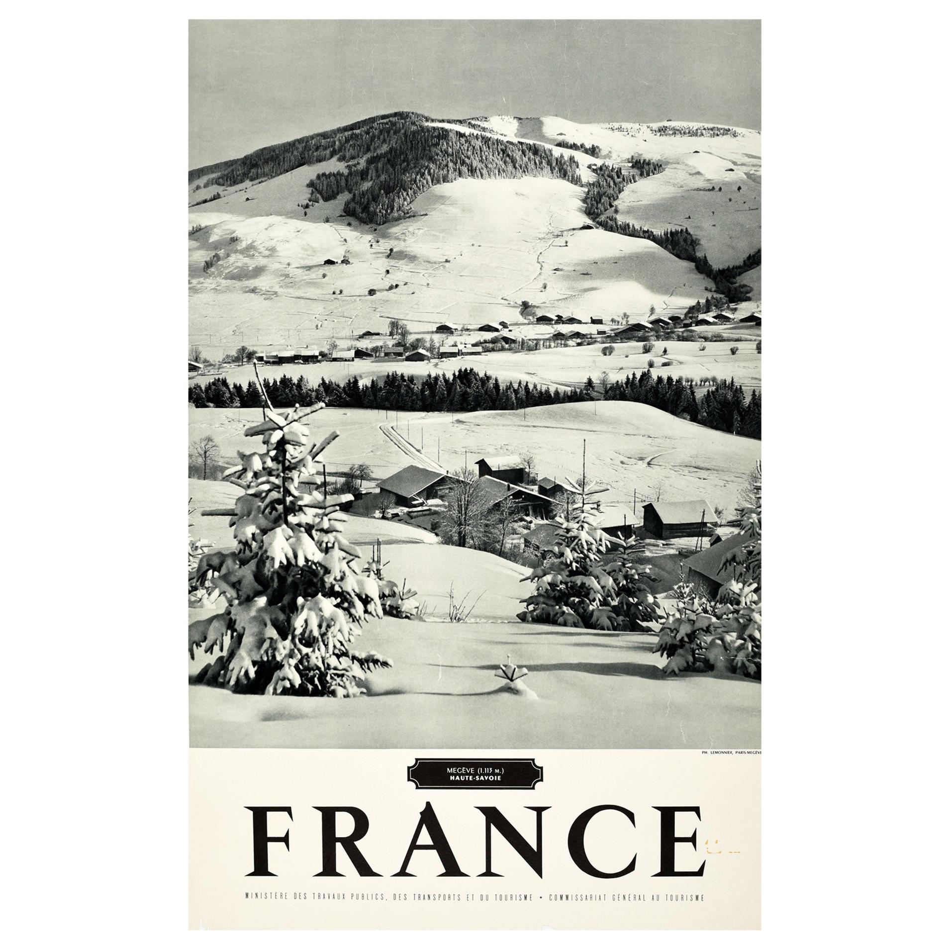 Original Vintage Poster For Megeve Haute Savoie France Alps Winter Sport Skiing For Sale