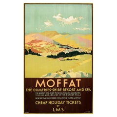 Original Vintage Poster For Moffat Dumfries Scotland Spa Golf LMS Railway Travel