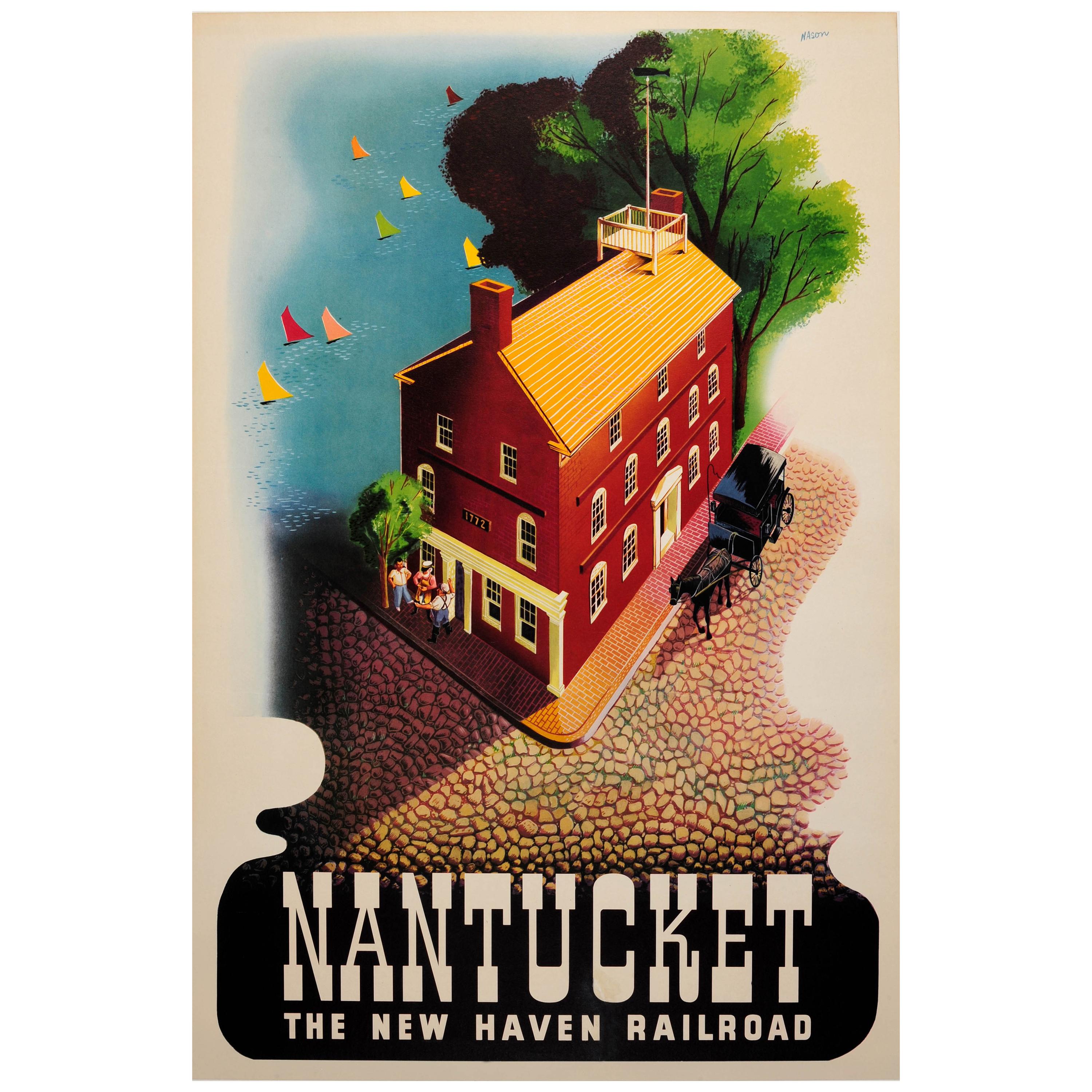 Cartel original de época de Nantucket El ferrocarril de New Haven Ft. 1772 Courthouse