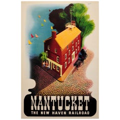 Cartel original de época de Nantucket El ferrocarril de New Haven Ft. 1772 Courthouse