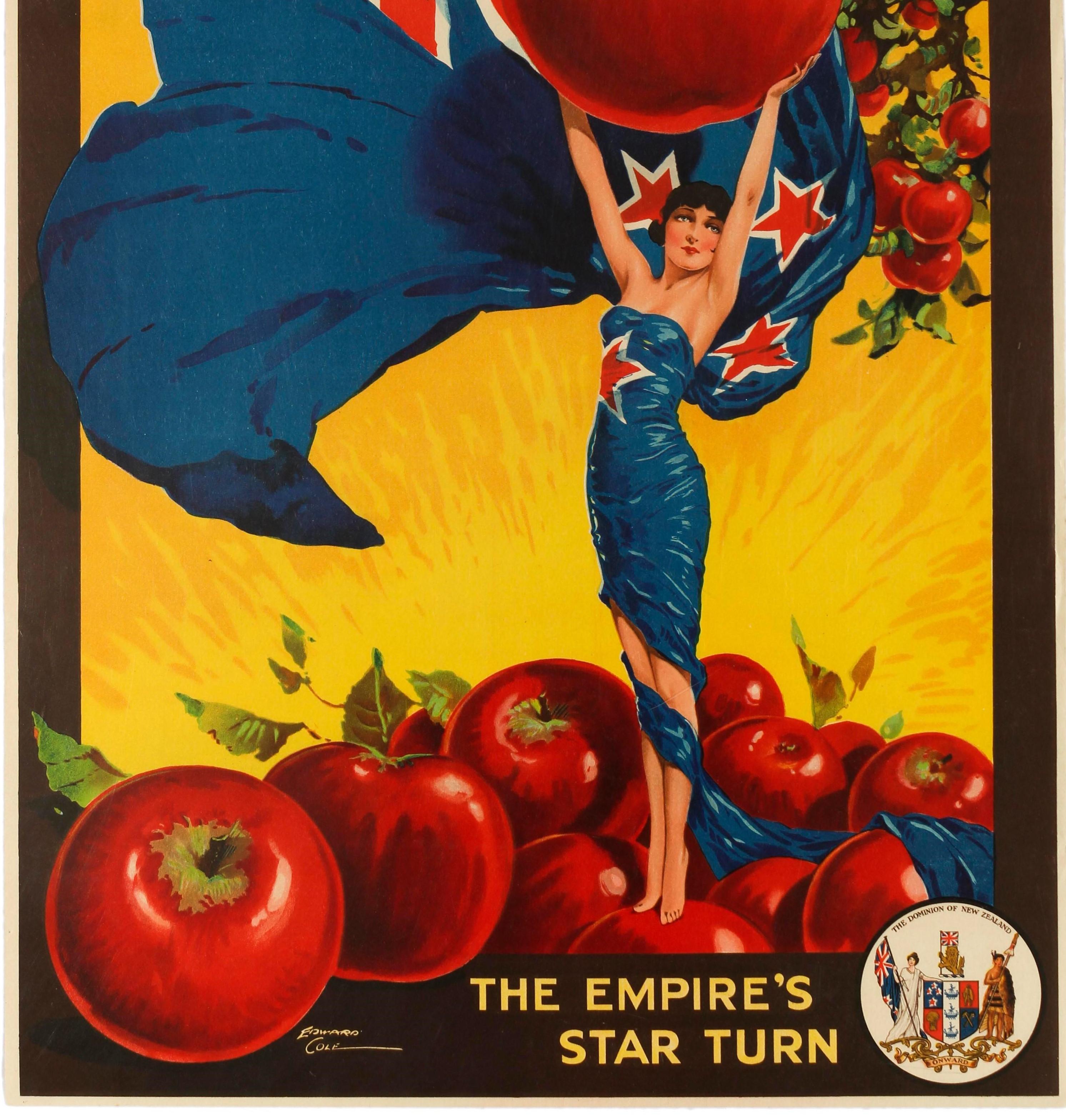 Cartel Vintage Original Para Manzanas De Nueva Zelanda Imperio Británico Comercio Commonwealth en Excelente estado para la venta en London, GB