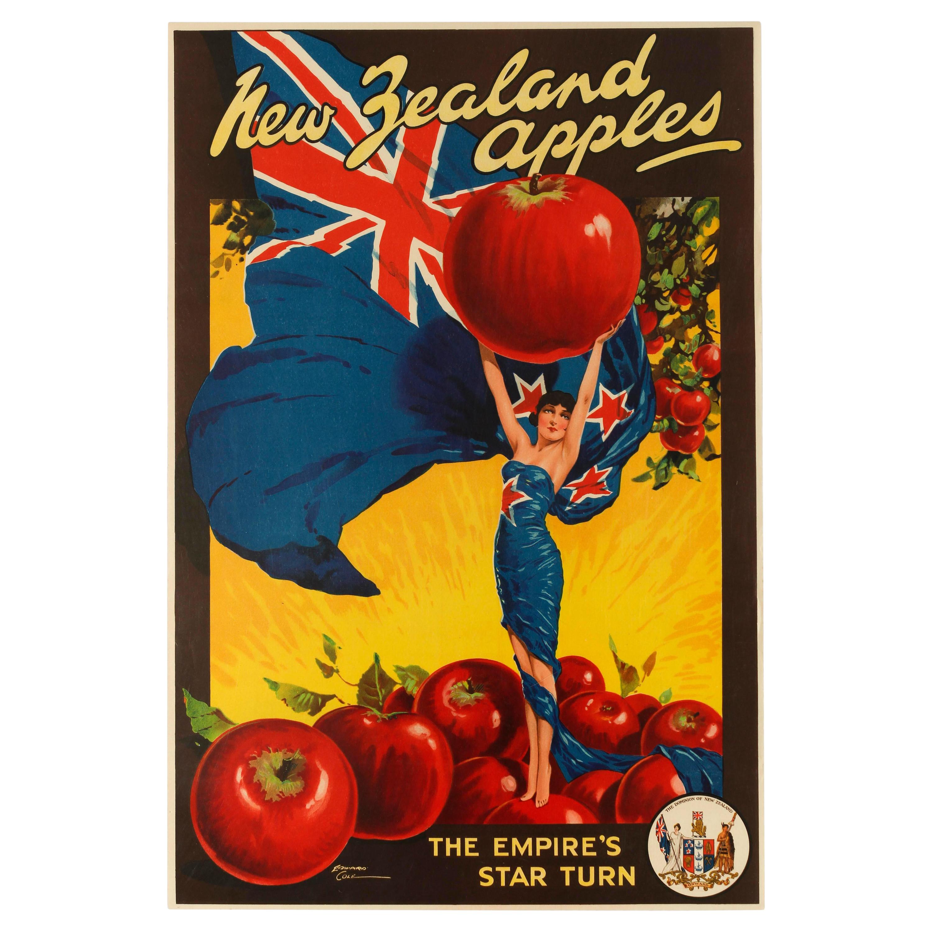 Original Vintage Poster For New Zealand Apples British Empire Trade Commonwealth