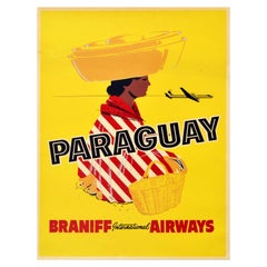 Original Vintage Poster For Paraguay Braniff Airways South America Travel Design