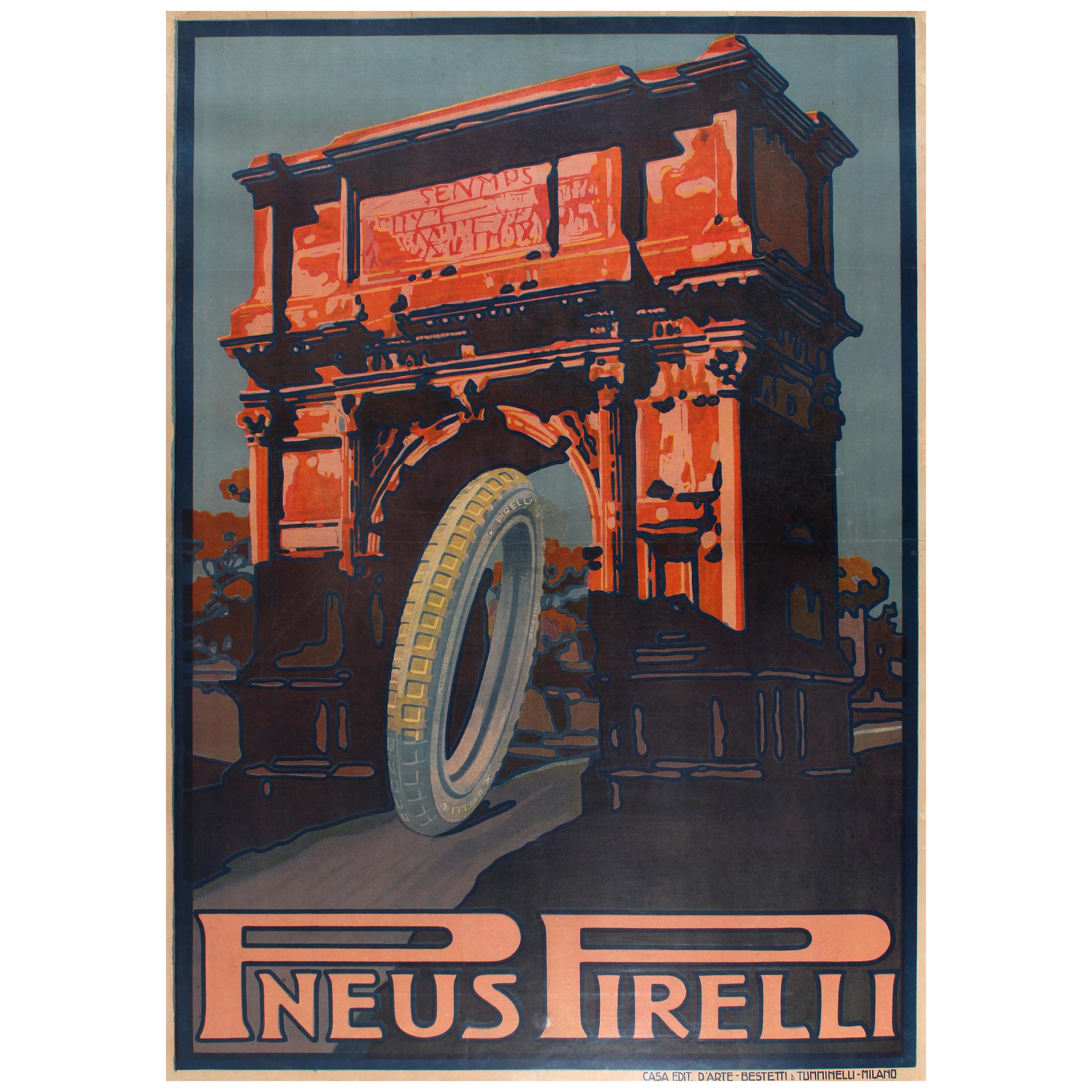 Original Vintage Poster for Pneus Pirelli Tyres Ft Historic Roman Arch and  Tire at 1stDibs