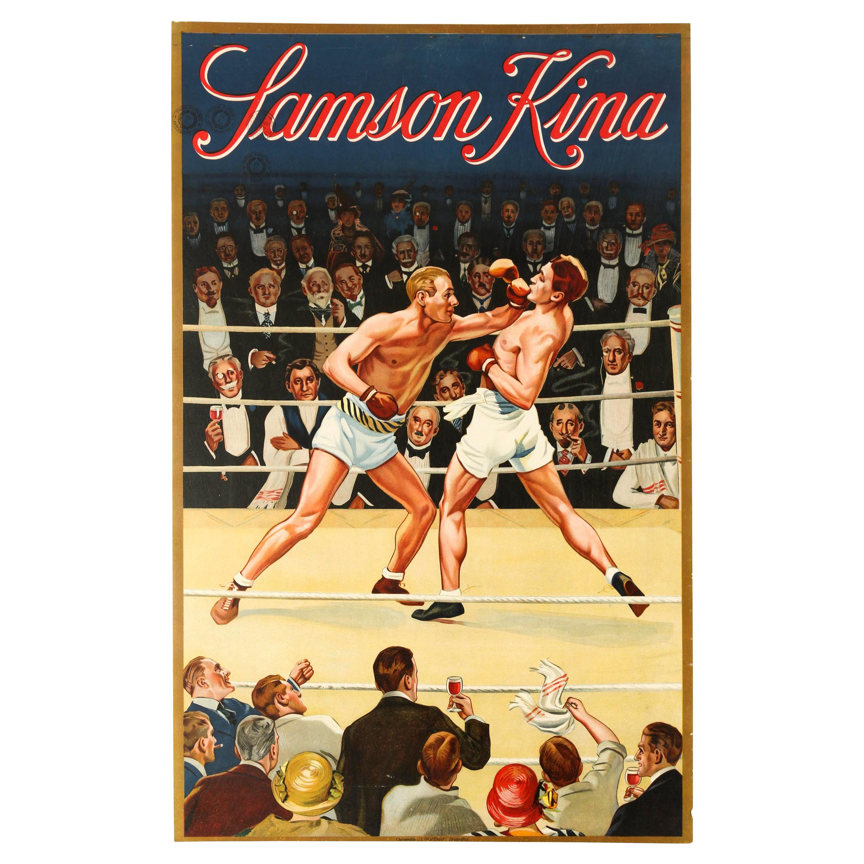 Original Vintage Poster For Samson Kina Aperitif Drink Boxing Ring Sport Design