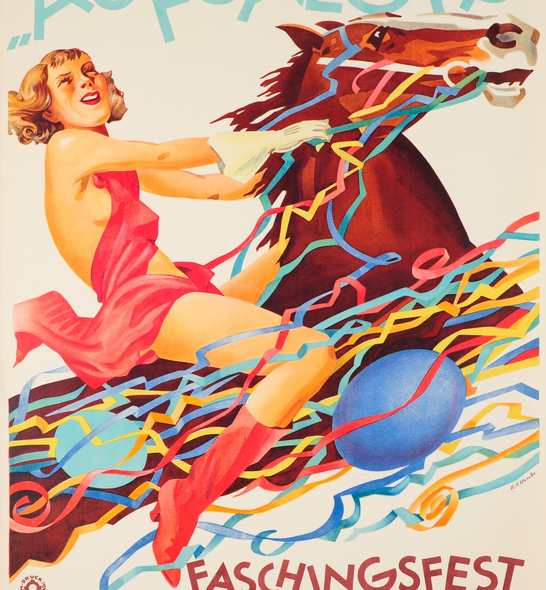 German Original Vintage Poster for the Aufgalopp Faschingsfest Carnival Munich Ft Horse For Sale