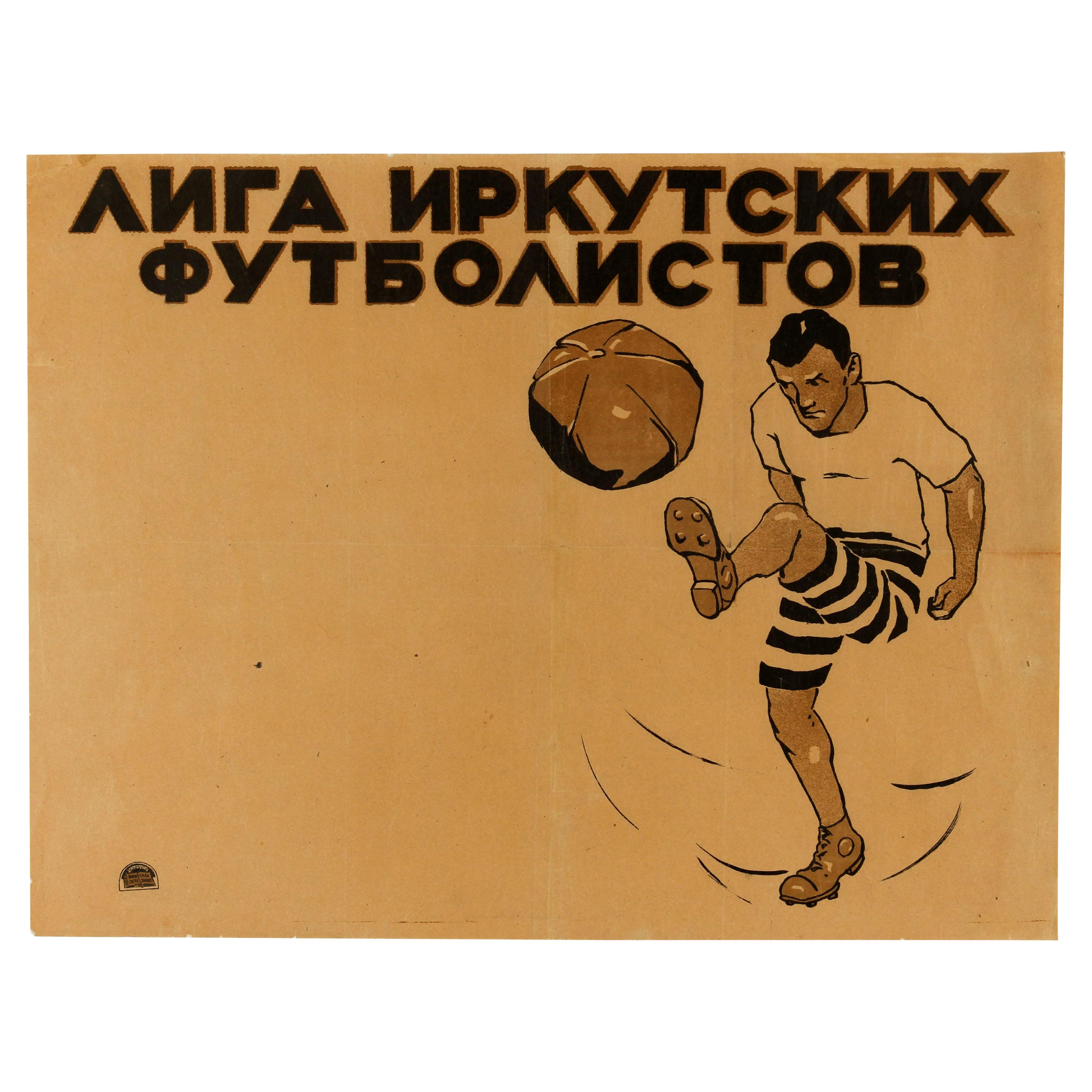 Original Vintage Poster For The Irkutsk Football League In Siberia Russia Sport For Sale