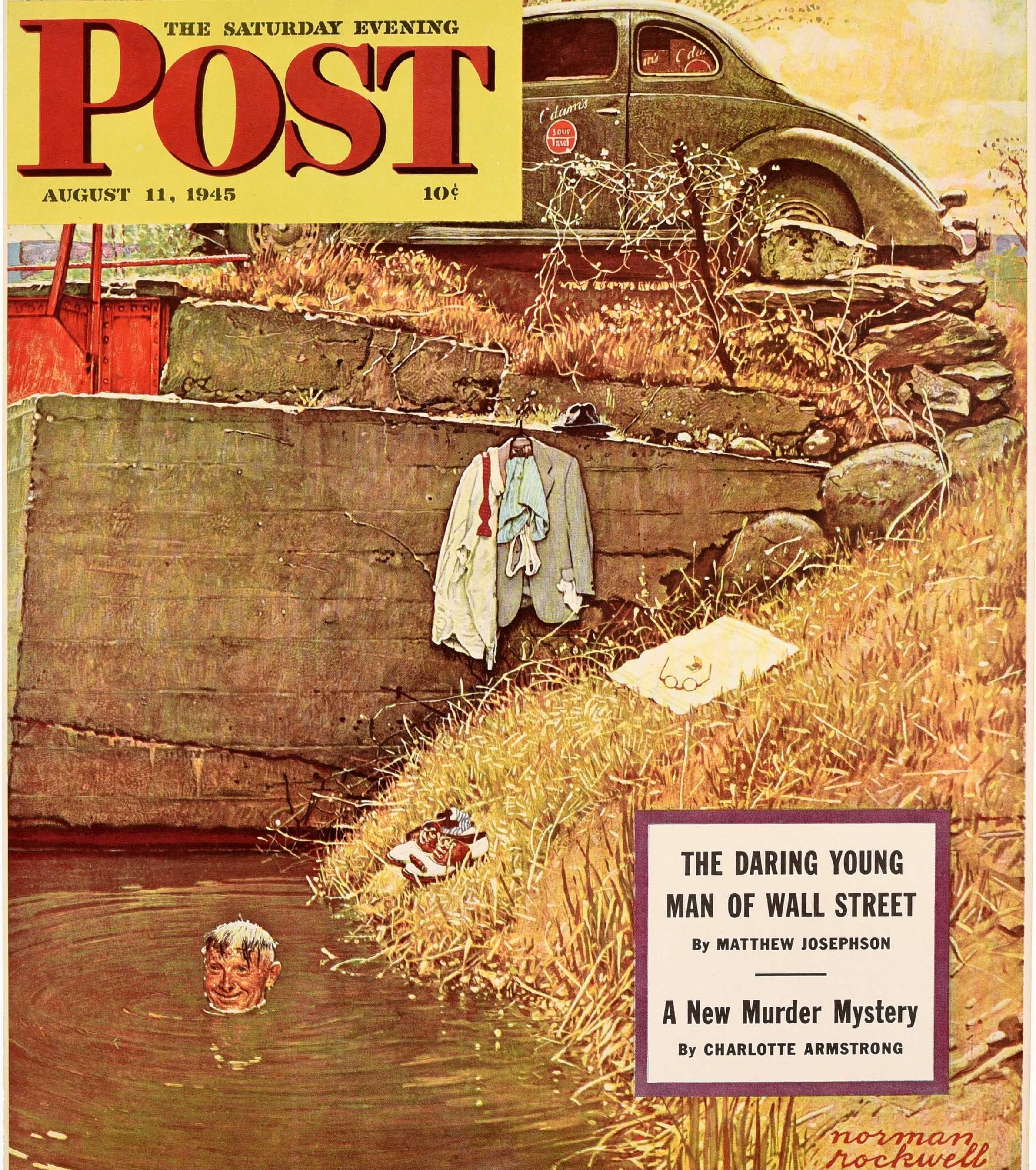 Mid-20th Century Original Vintage Poster For The Saturday Evening Post Swimming Hole Cover Art
