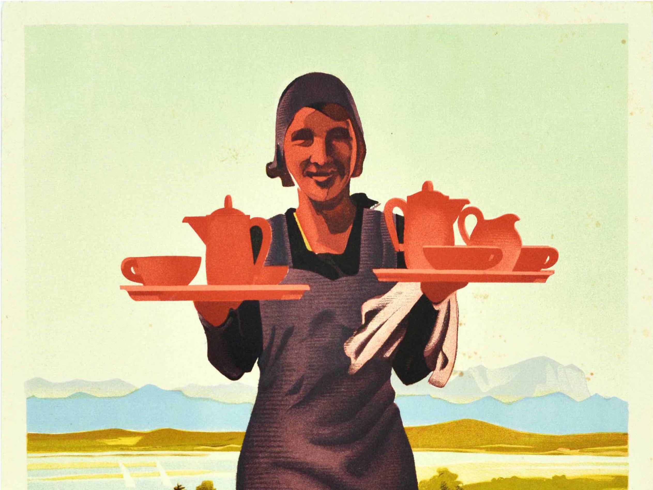 German Original Vintage Poster Forsthaus Ilkahohe Art Deco Restaurant Tutzing Bavaria For Sale