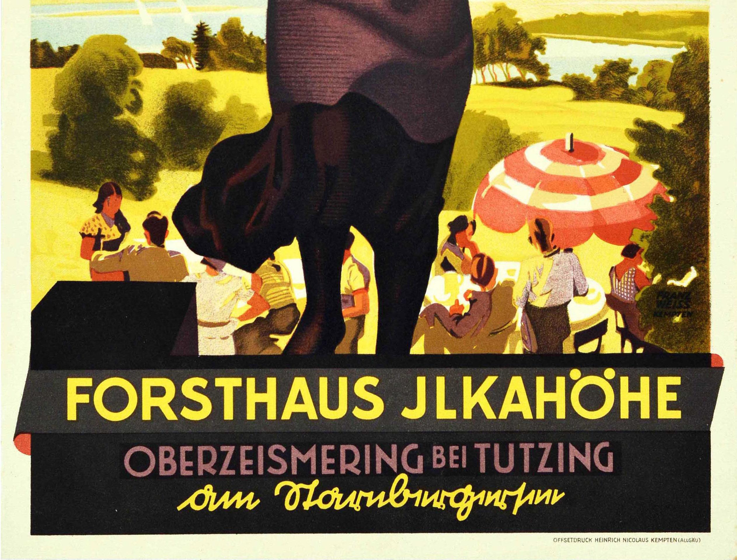 Original Vintage Poster Forsthaus Ilkahohe Art Deco Restaurant Tutzing Bavaria In Good Condition For Sale In London, GB