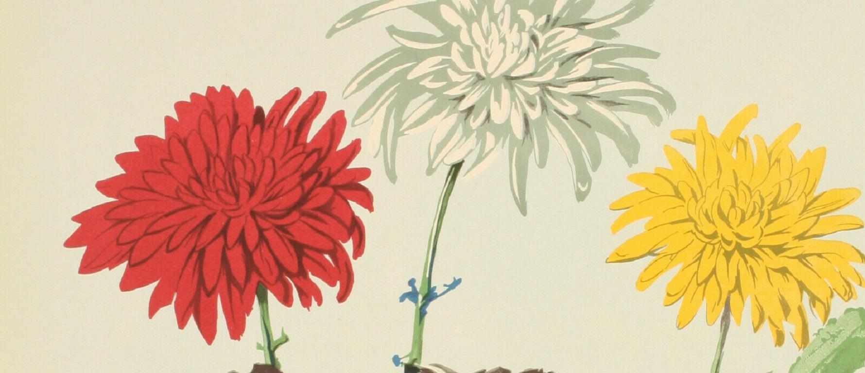 Anglo-Japanese Original Vintage Poster-foujita-chrysanthemums Porte D'auteuil, 1965 For Sale