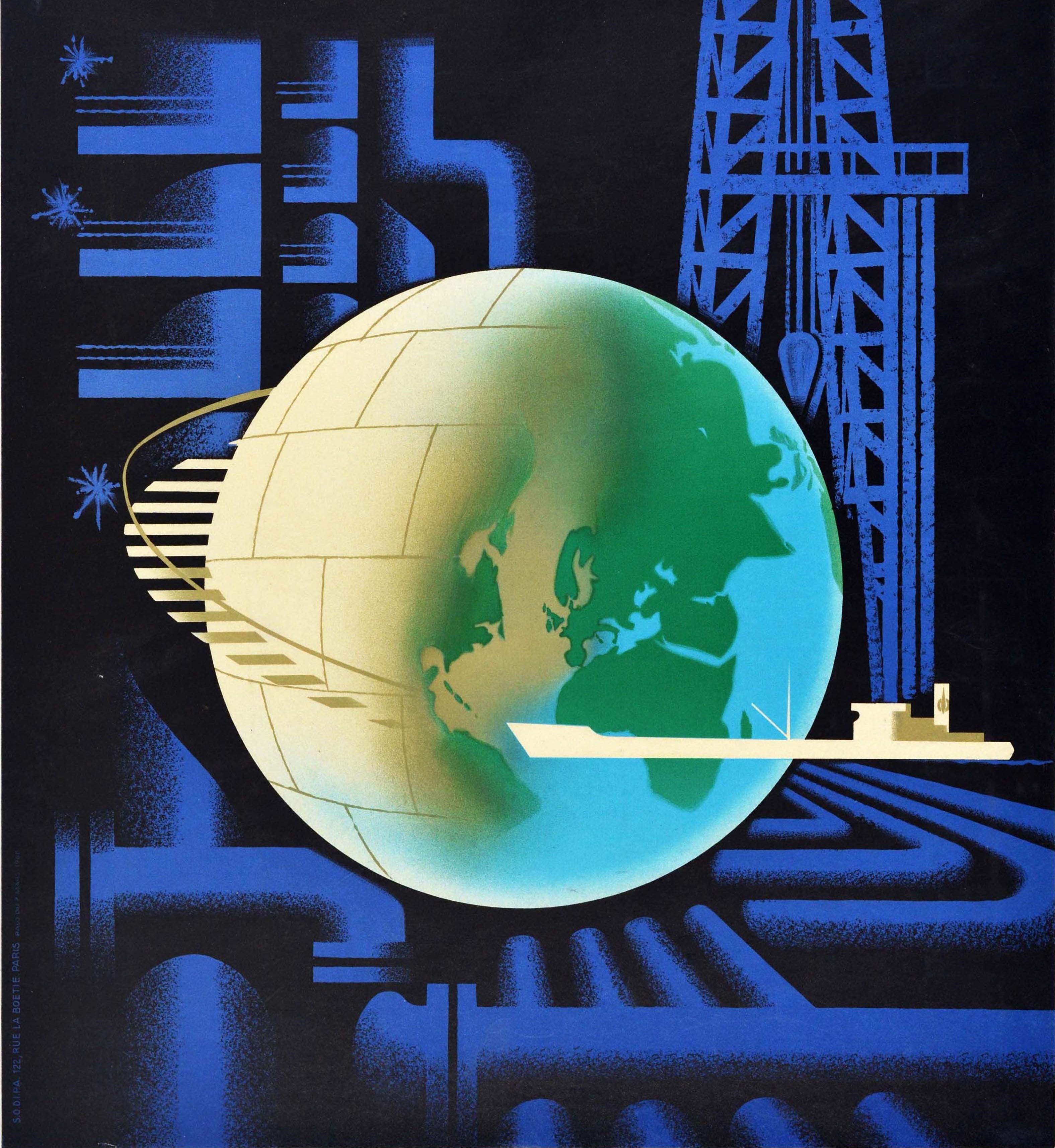 Mid-20th Century Original Vintage Poster Francaise Des Petroles French Petrol Bond Oil Gas CFP For Sale