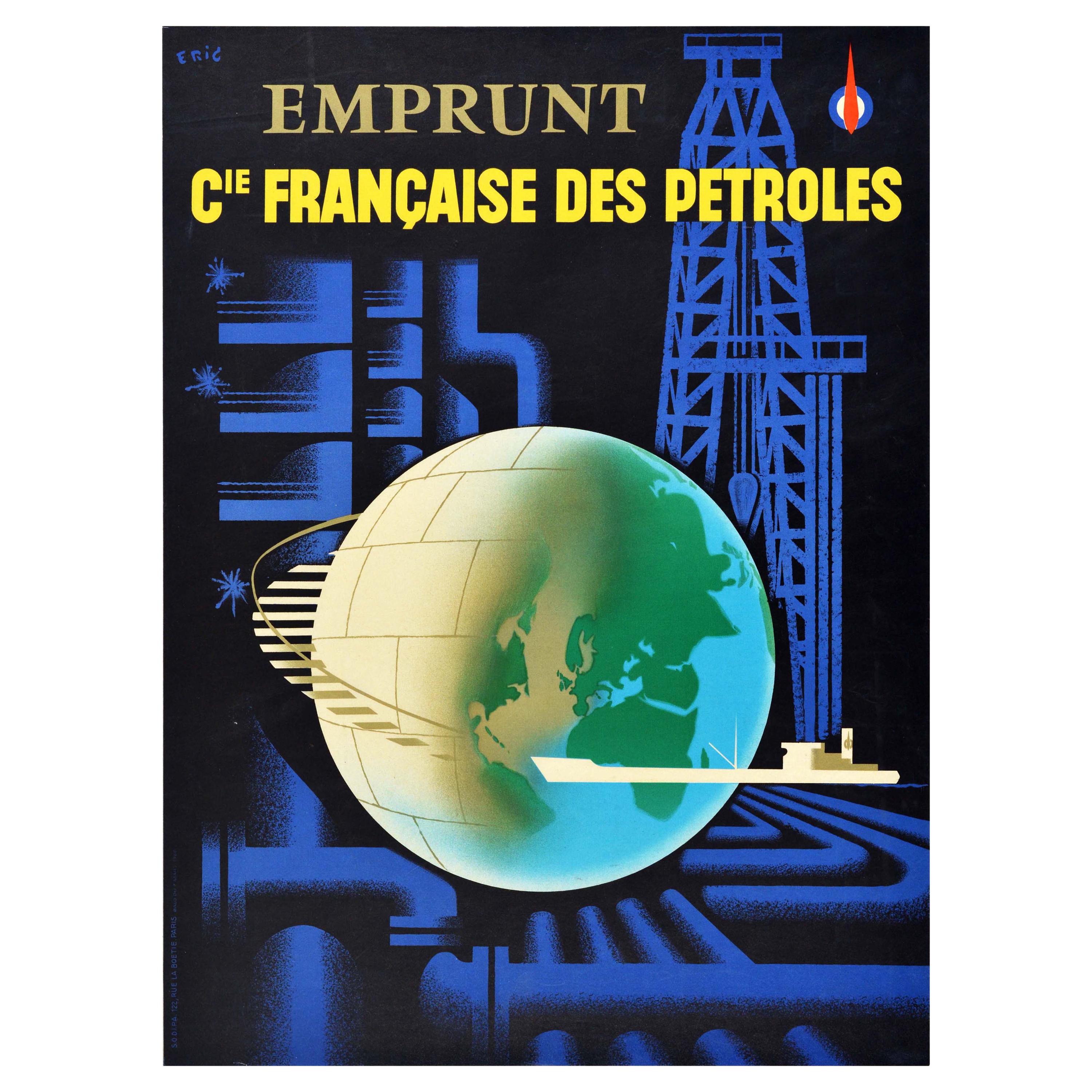 Affiche rétro originale, Compagnie francaise des pétroles, Emprunt pétrolier français, Pétrole, Gas, CFP