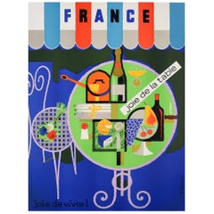 Original Retro Poster France Joie De La Table Joie De Vivre French Wine & Food