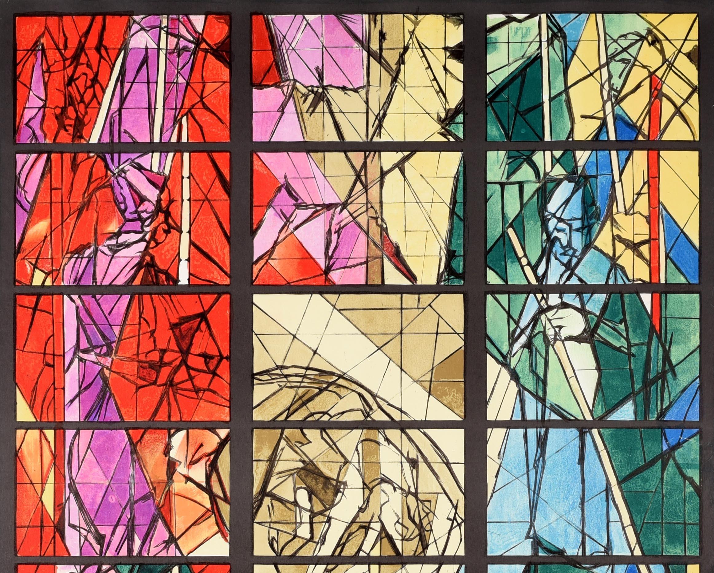 Original poster de voyage vintage pour France Lorraine Metz Vitraux De La Cathédrale Jacques Villon / France La Lorraine Metz : Vitraux De La Cathedrale Jacques Villon présentant une image colorée du vitrail moderne réalisé par l'artiste cubiste et