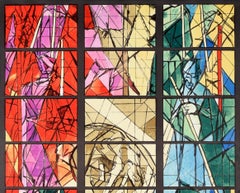 Affiche rétro originale de la cathédrale Lorraine Metz avec vitraux de fenêtres