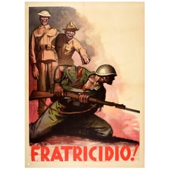 Cartel Vintage Original Fratricidio Fratricidio Segunda Guerra Mundial Propaganda de Guerra Fascista Italia