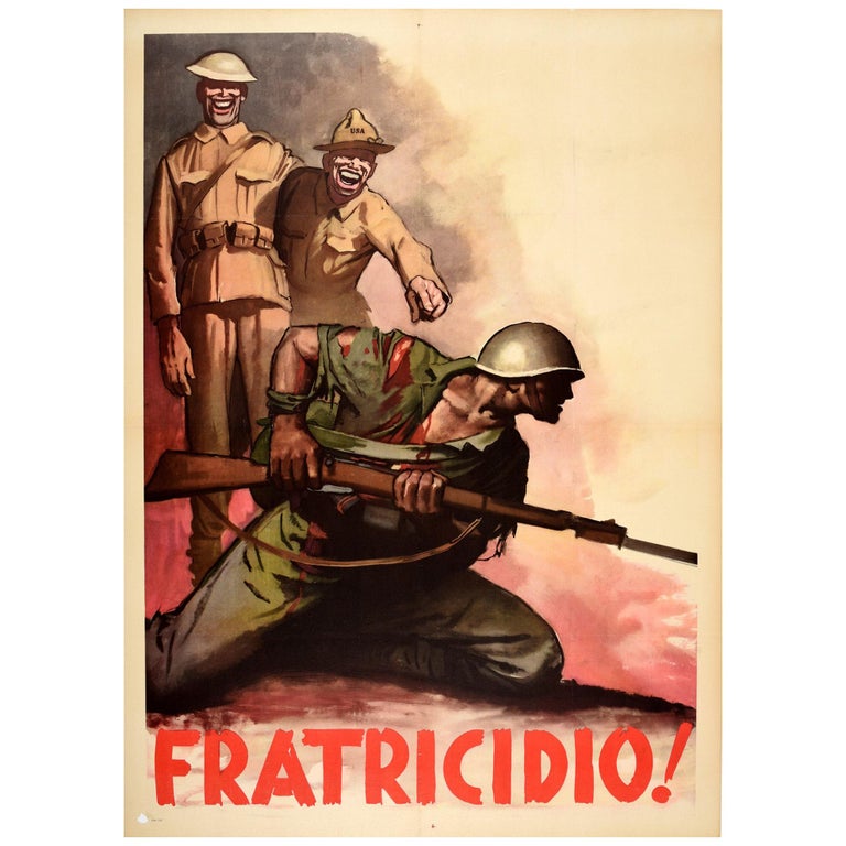 Original Vintage Poster Fratricidio Fratricide WWII Fascist War Propaganda Italy For Sale