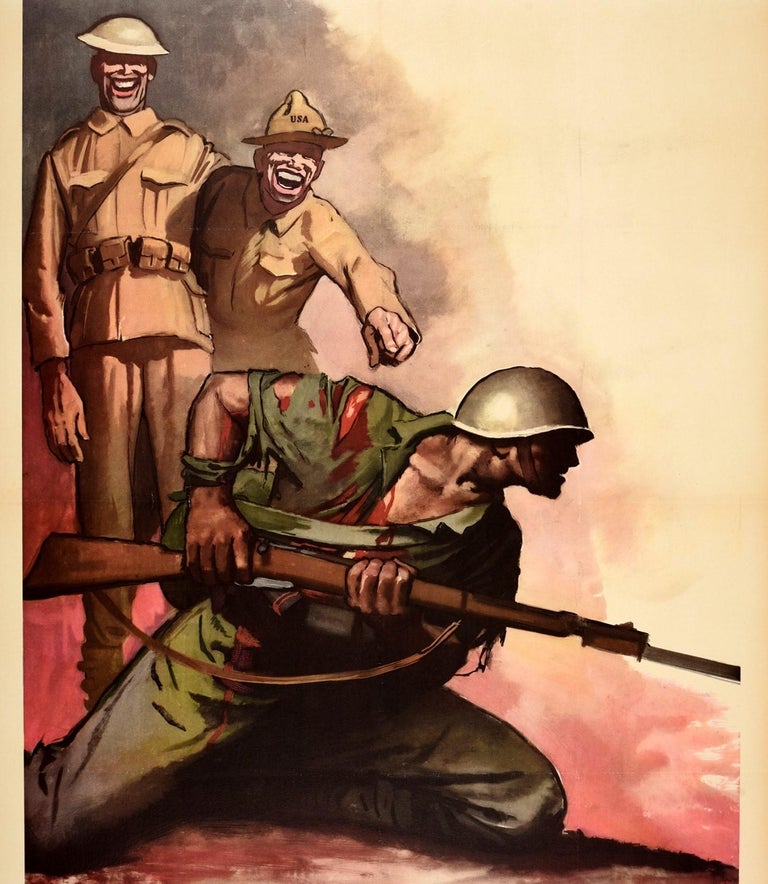 Italian Original Vintage Poster Fratricidio Fratricide WWII Fascist War Propaganda Italy For Sale