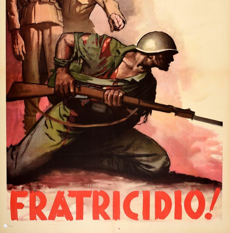 Original Vintage Poster Fratricidio Fratricide WWII Fascist War Propaganda Italy In Good Condition For Sale In London, GB